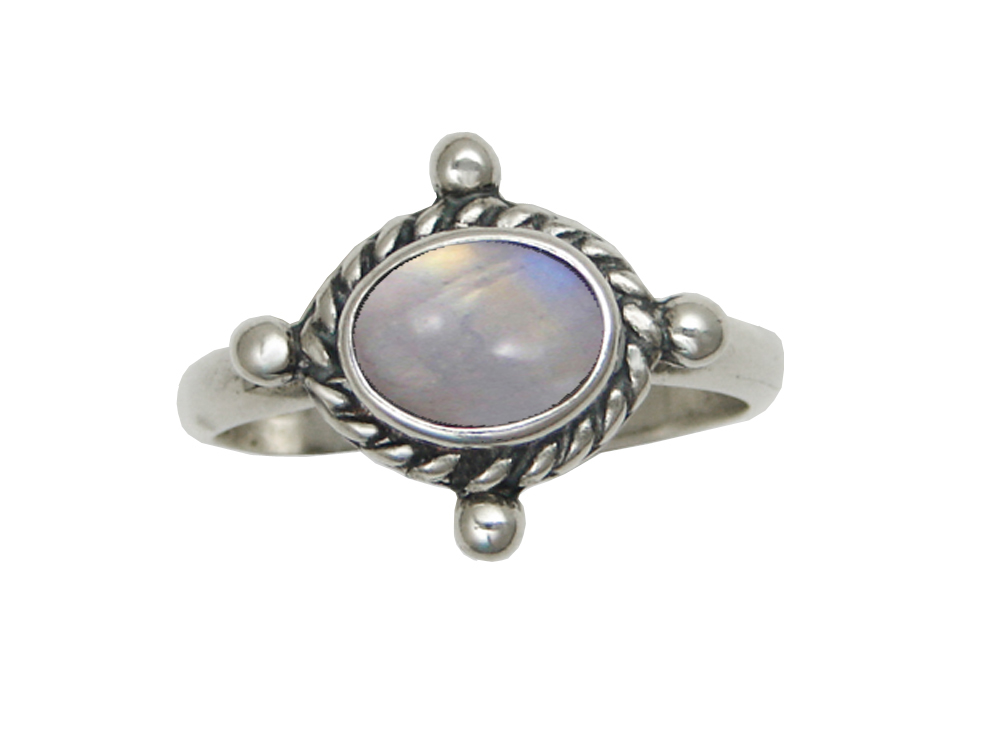 Sterling Silver Gemstone Ring With Rainbow Moonstone Size 10